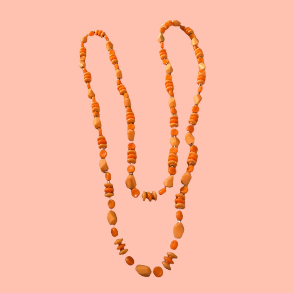 Vintage Orange Opera Length/Double Strand Necklace